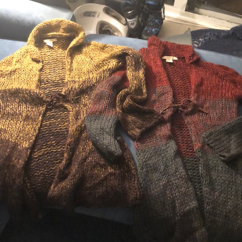 Free People crochet ombré space dyed woven tie front long sweaters